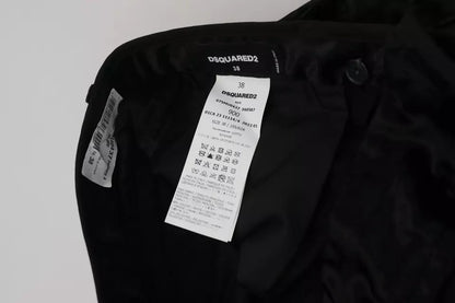 Dsquared² – Schwarze, plissierte Cropped-Hose mit hohem Bund und weitem Bein