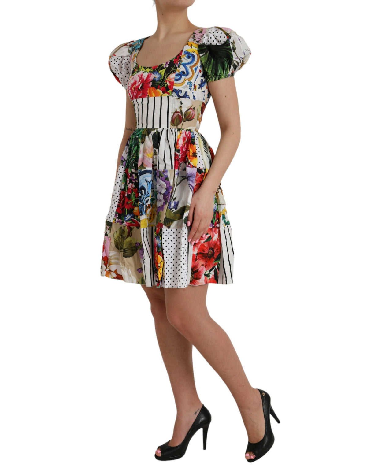 Dolce &amp; Gabbana Mehrfarbiges Patchwork-Minikleid aus Baumwolle im A-Linien-Stil