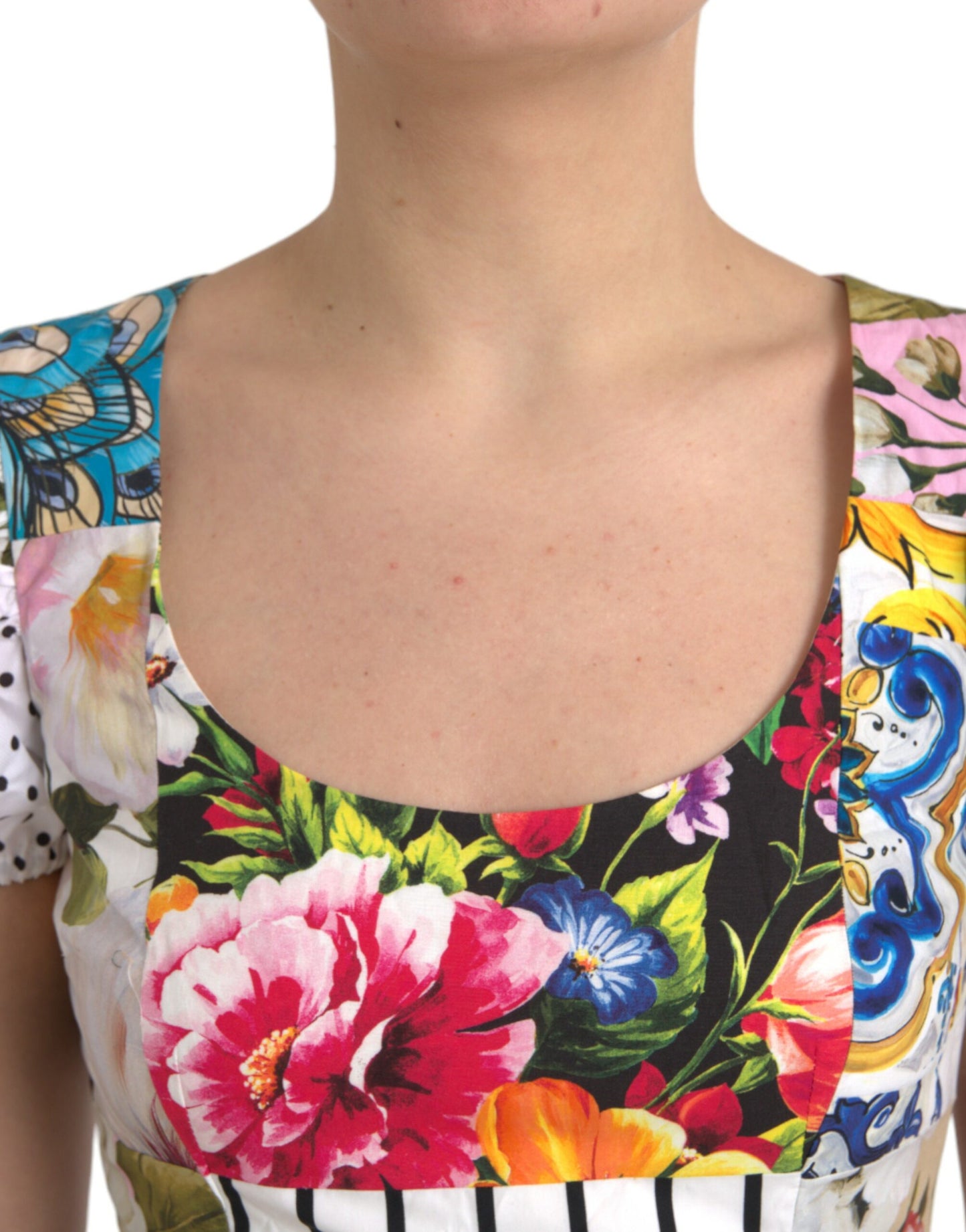 Dolce &amp; Gabbana Mehrfarbiges Patchwork-Minikleid aus Baumwolle im A-Linien-Stil