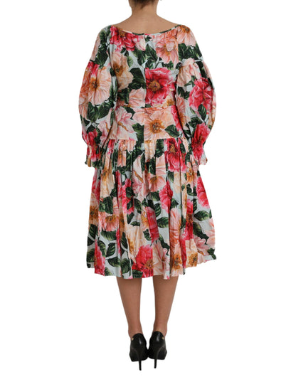 Dolce &amp; Gabbana Mehrfarbiges Aline-Plisseekleid aus Baumwolle mit Blumenmuster