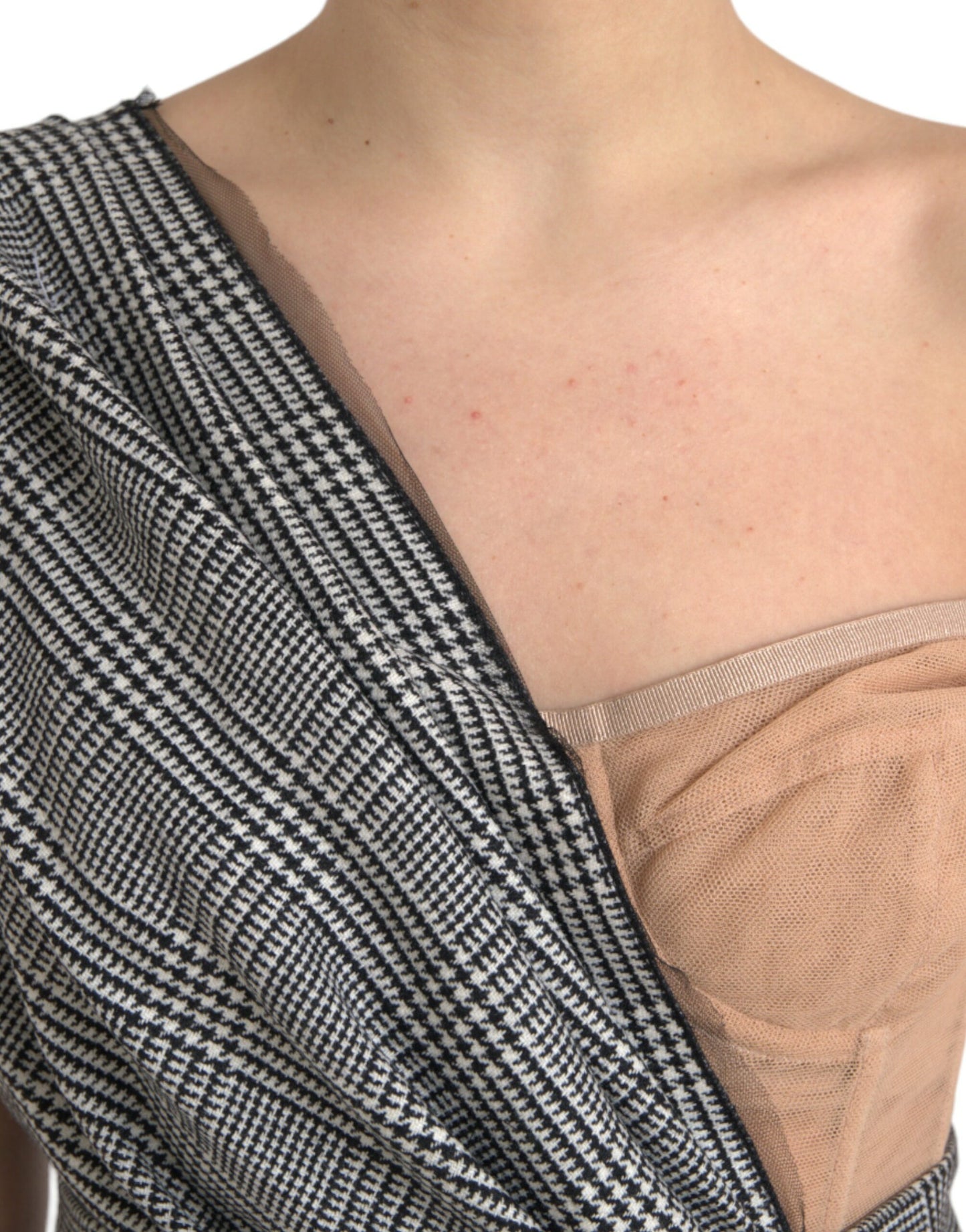 Dolce &amp; Gabbana Grau-Beige geschichtetes Maxikleid mit einer Schulter