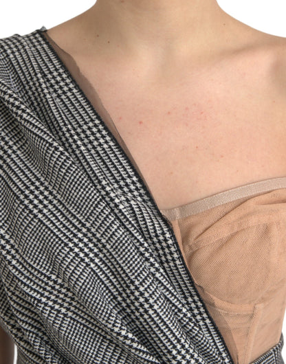 Dolce &amp; Gabbana Grau-Beige geschichtetes Maxikleid mit einer Schulter