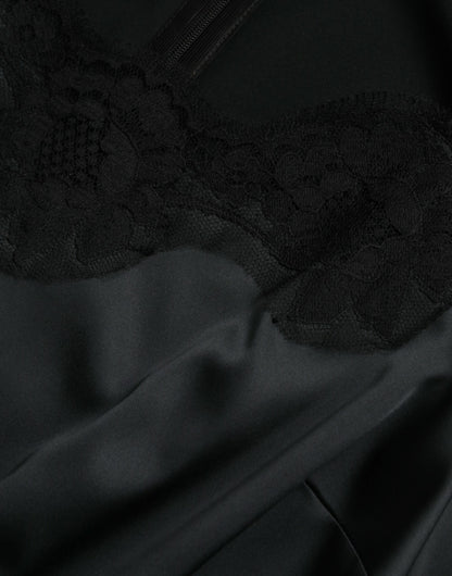 Dolce &amp; Gabbana – Schwarzes Midi-Etuikleid aus Polyester mit Spitzenbesatz