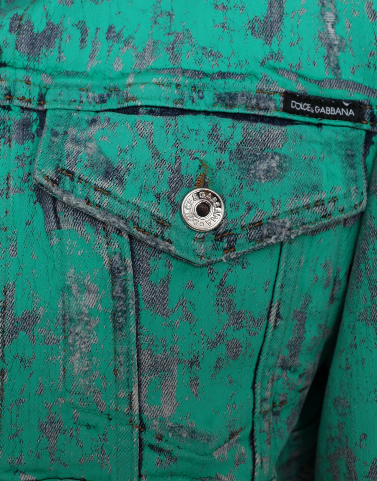 Dolce &amp; Gabbana – Kurze Jeansjacke aus grüner Baumwolle mit Batikmuster