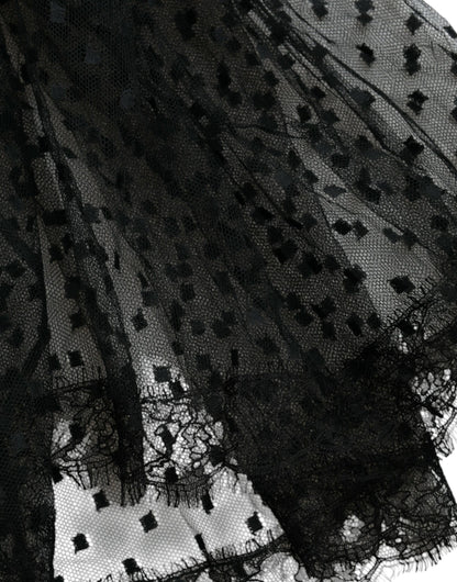 Dolce &amp; Gabbana – Schwarzer A-Linien-Rock mit hoher Taille und Spitzenbesatz aus Nylon