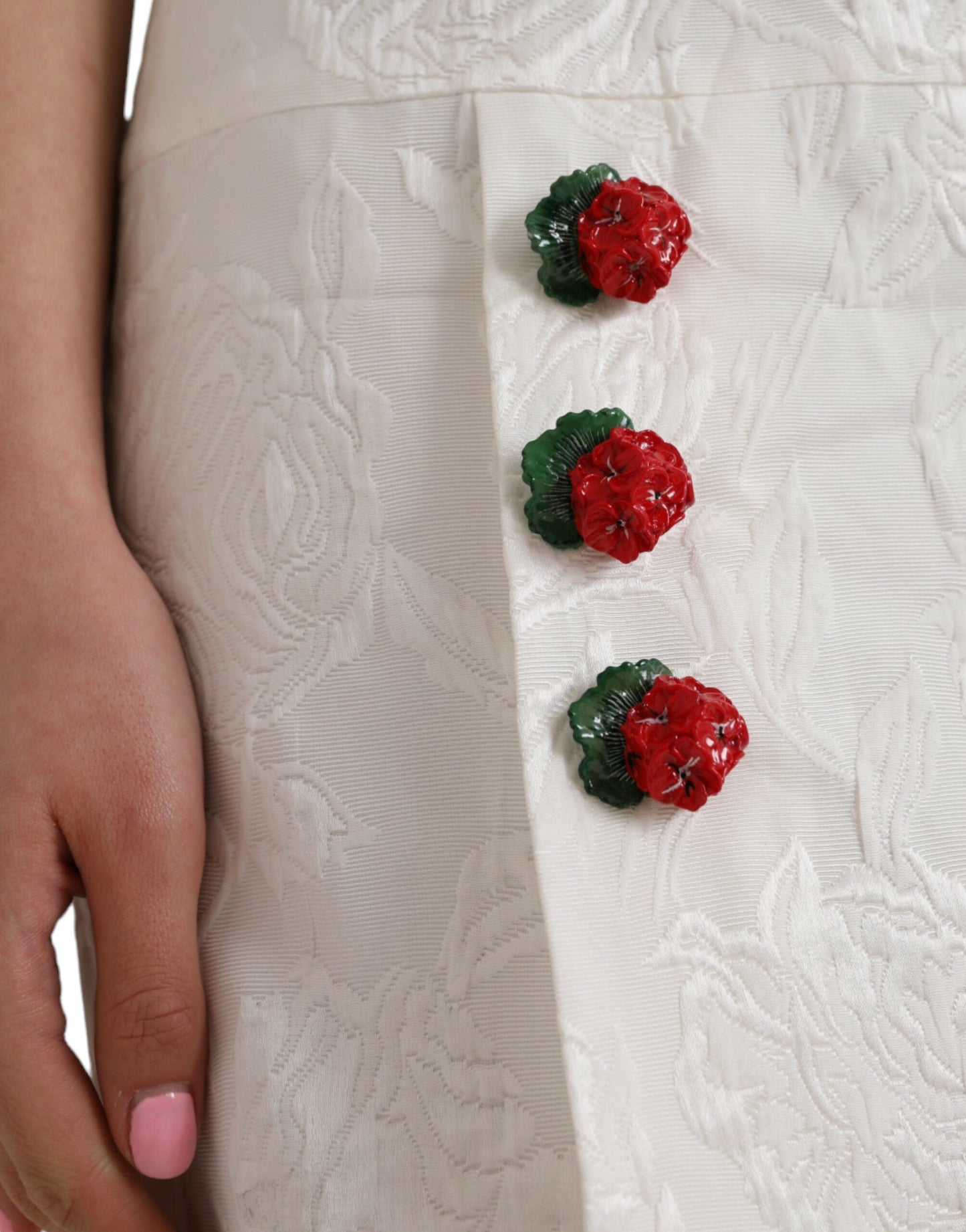 Dolce &amp; Gabbana – Minirock aus weißem Brokat mit Blumenverzierung