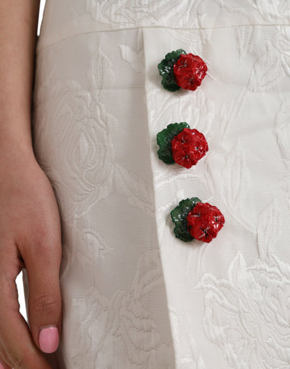 Dolce &amp; Gabbana – Minirock aus weißem Brokat mit Blumenverzierung