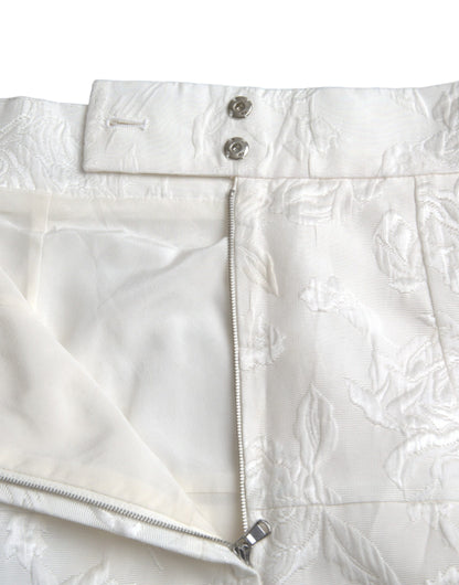 Dolce &amp; Gabbana – Minirock aus weißem Brokat mit Blumenverzierung