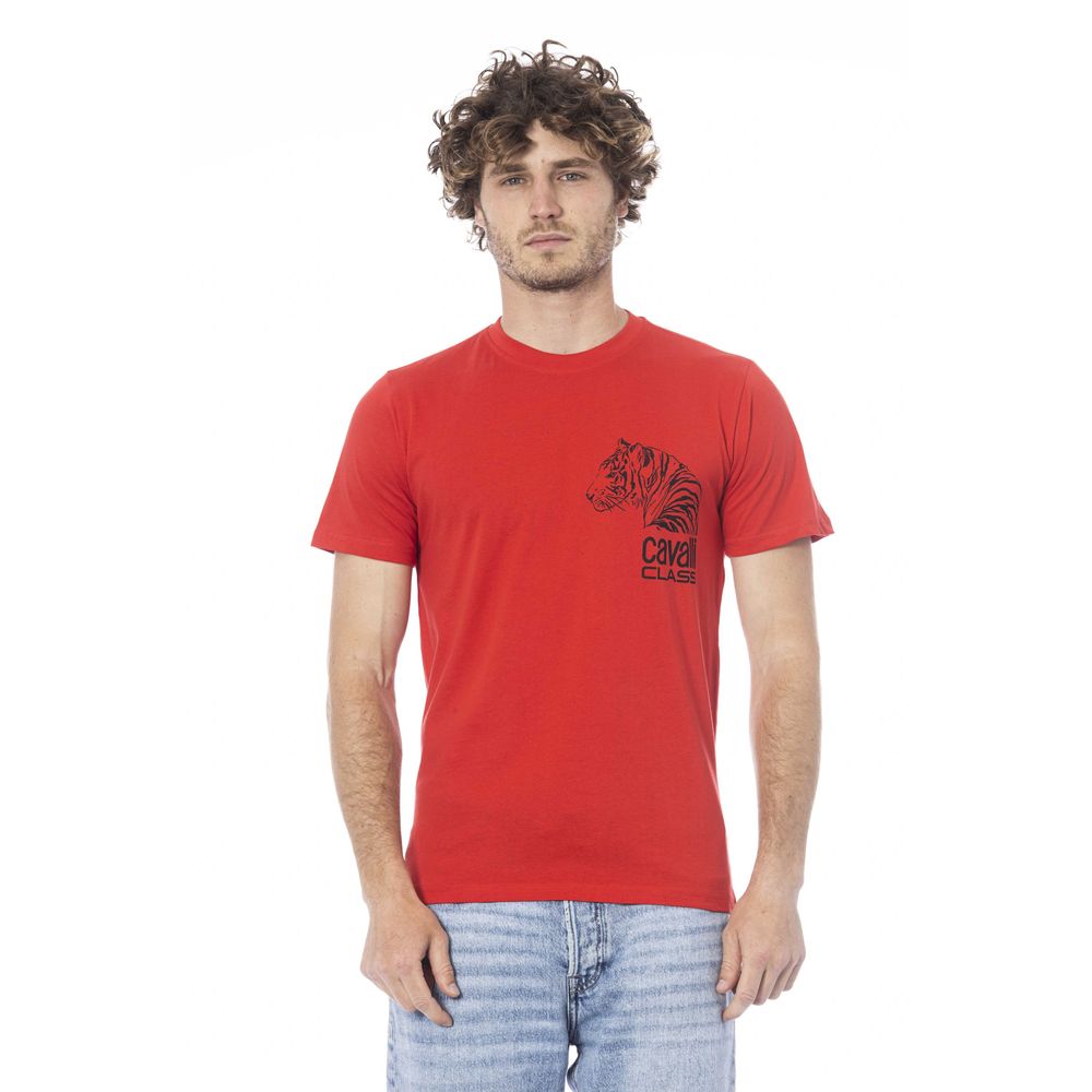 Cavalli Class Rotes Herren-T-Shirt aus Baumwolle