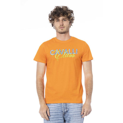 Cavalli Class Orangefarbenes Herren-T-Shirt aus Baumwolle