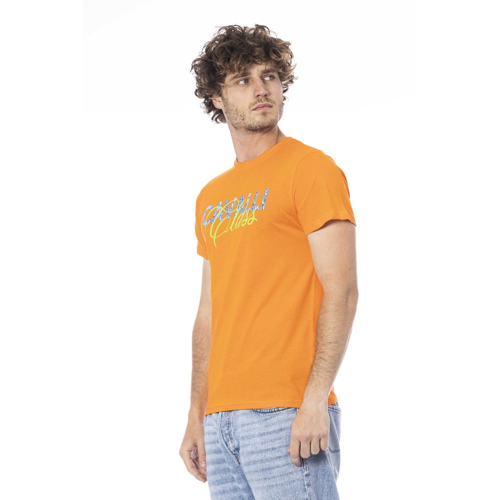 Cavalli Class Orangefarbenes Herren-T-Shirt aus Baumwolle