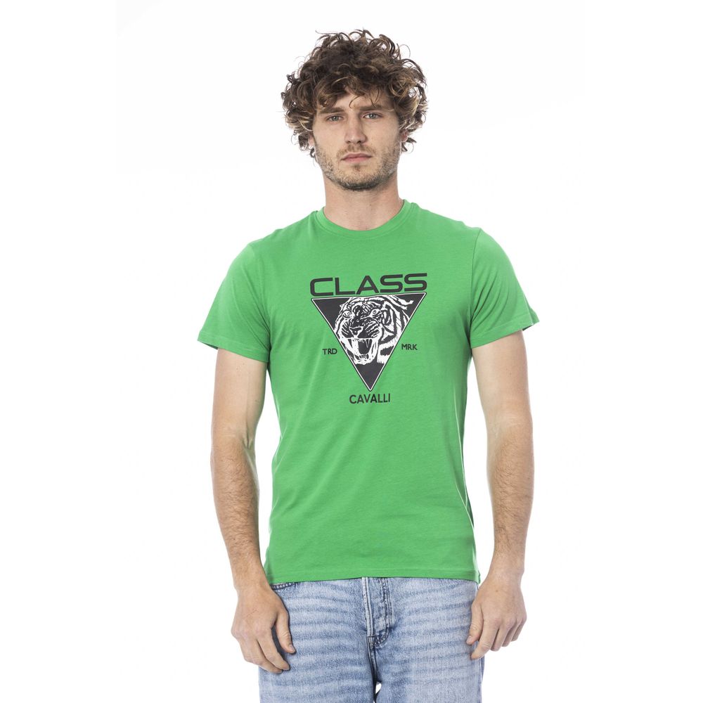 Cavalli Class Grünes Herren-T-Shirt aus Baumwolle