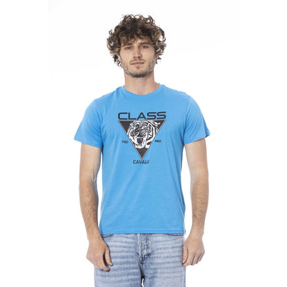 Cavalli Class Hellblaues Herren-T-Shirt aus Baumwolle