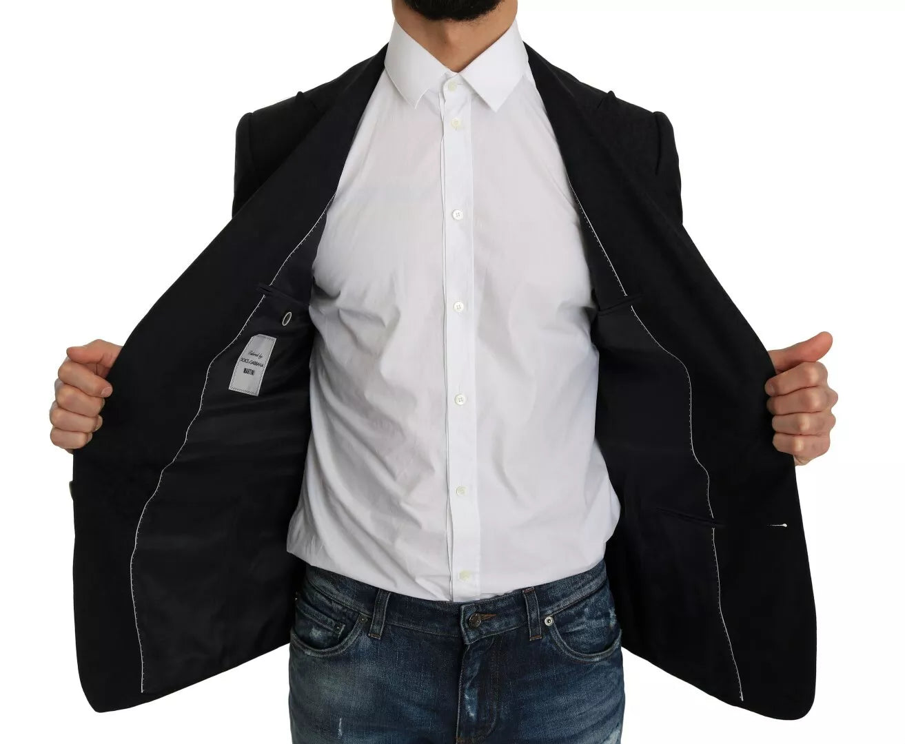 Dolce &amp; Gabbana – Blauer Jacquard-Blazer mit schmalem Blumenmuster