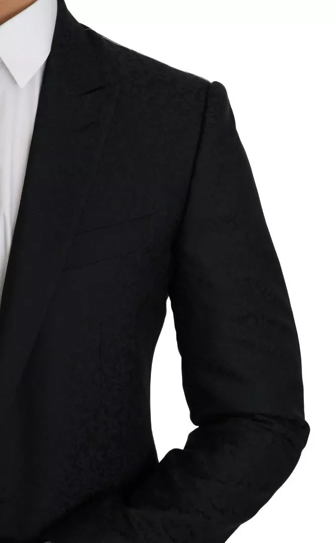 Dolce &amp; Gabbana – Blauer Jacquard-Blazer mit schmalem Blumenmuster