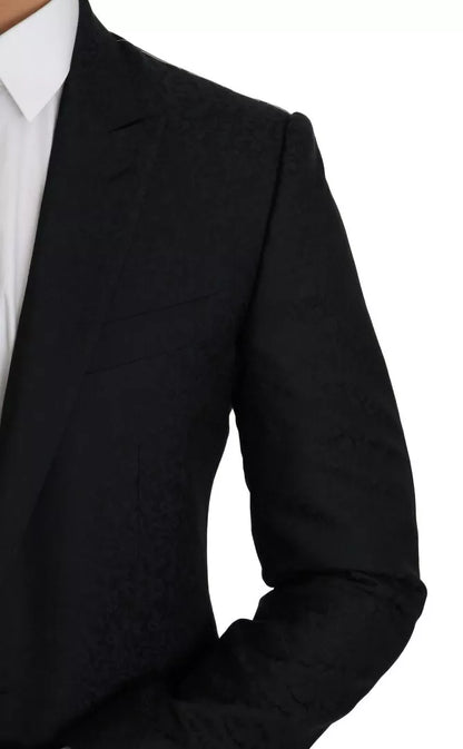 Dolce &amp; Gabbana – Blauer Jacquard-Blazer mit schmalem Blumenmuster