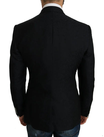 Dolce &amp; Gabbana – Blauer Jacquard-Blazer mit schmalem Blumenmuster