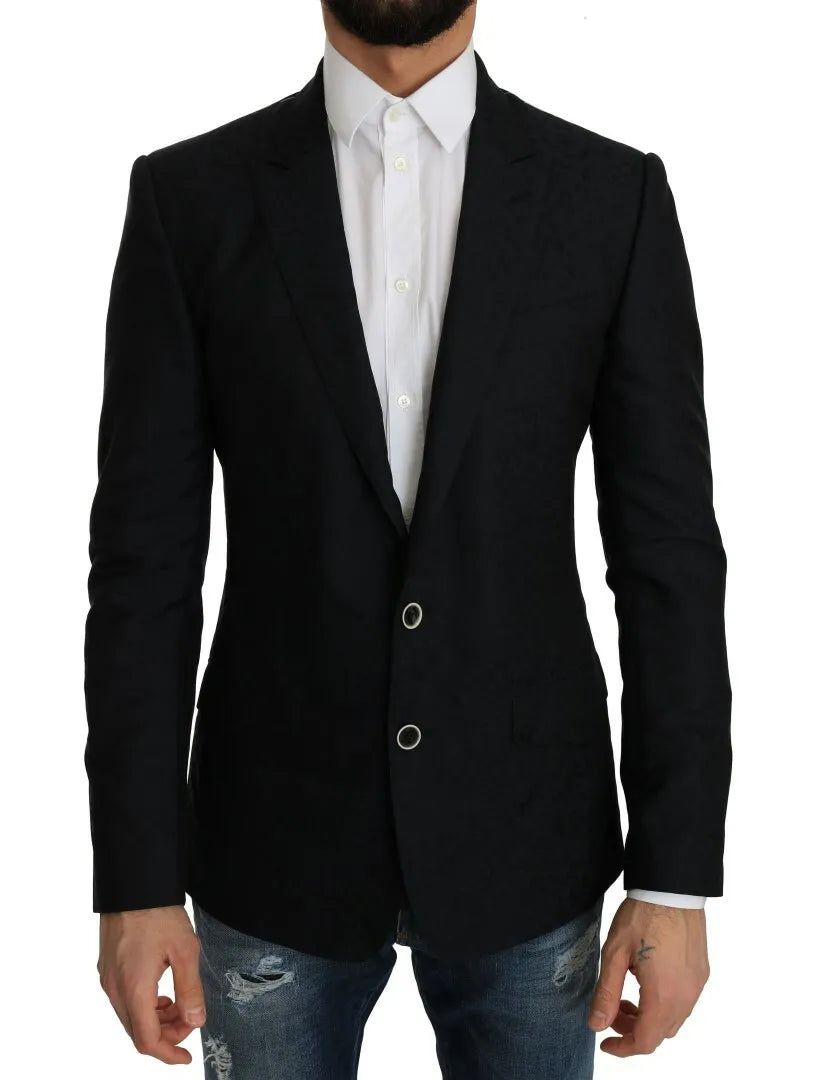 Dolce &amp; Gabbana – Blauer Jacquard-Blazer mit schmalem Blumenmuster