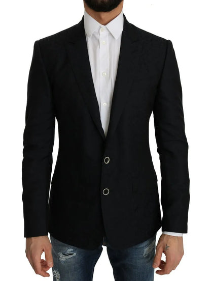 Dolce &amp; Gabbana – Blauer Jacquard-Blazer mit schmalem Blumenmuster