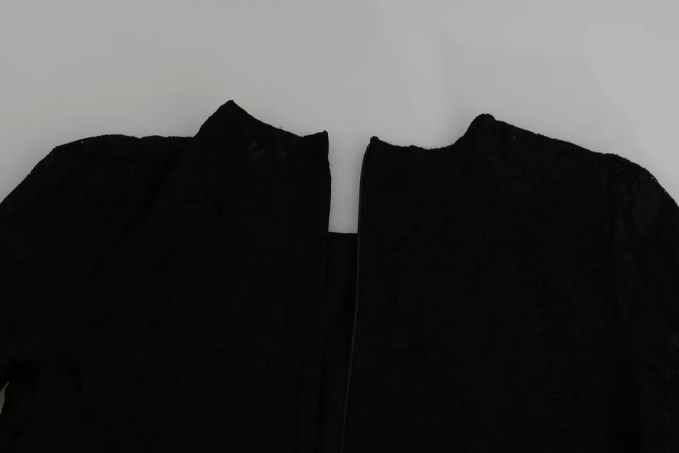 Dolce &amp; Gabbana – Schwarze Bluse mit langen Ärmeln aus Spitze „STAFF“