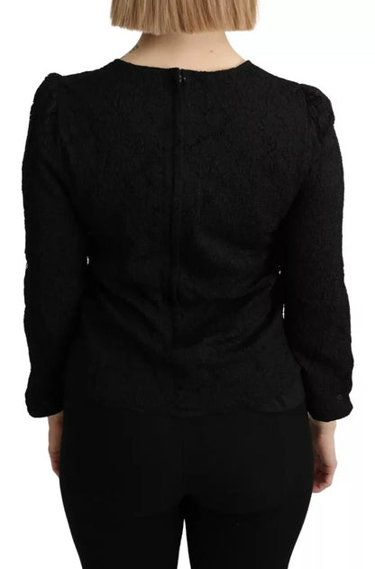 Dolce &amp; Gabbana – Schwarze Bluse mit langen Ärmeln aus Spitze „STAFF“