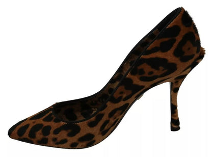 Dolce &amp; Gabbana Braune Pumps mit Leopardenmuster und Ponyhaar-Absätzen