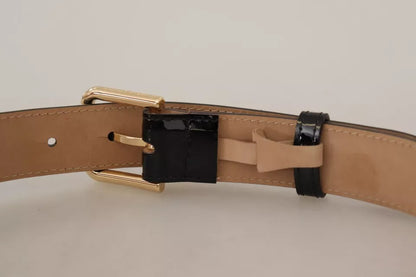 Dolce &amp; Gabbana – Gürtel aus schwarzem Leder mit goldfarbener Metalllogo-Gravur