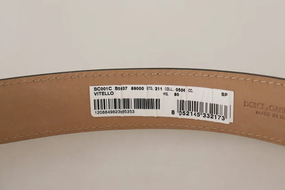 Dolce &amp; Gabbana – Gürtel aus schwarzem Leder mit goldfarbener Metalllogo-Gravur