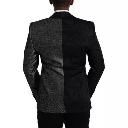 Dolce &amp; Gabbana – Einreihiger Blazer aus schwarzer und silberner Seide