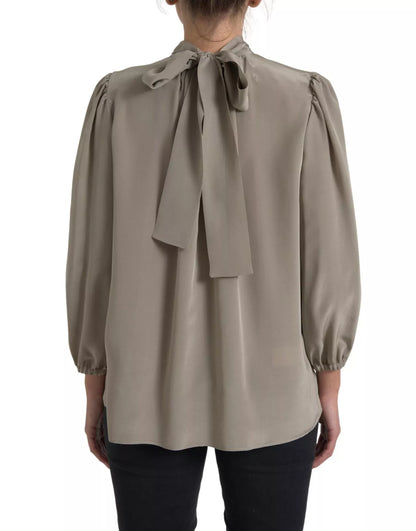 Dolce &amp; Gabbana – Graue Bluse mit Stehkragen und langen Ärmeln