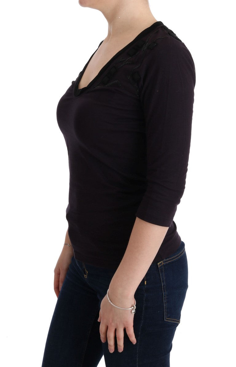 Lilafarbenes Baumwoll-T-Shirt mit V-Ausschnitt von Costume National