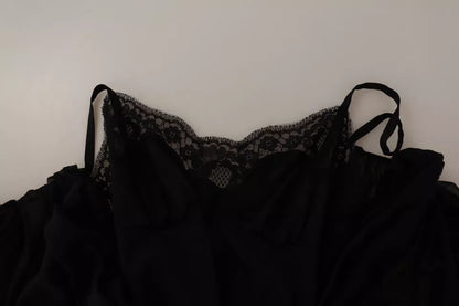 Dolce &amp; Gabbana – Schwarzes Mini-A-Linien-Kleid mit V-Ausschnitt und langen Ärmeln