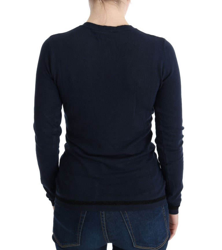 Costume National – Blauer Viskosepullover mit V-Ausschnitt