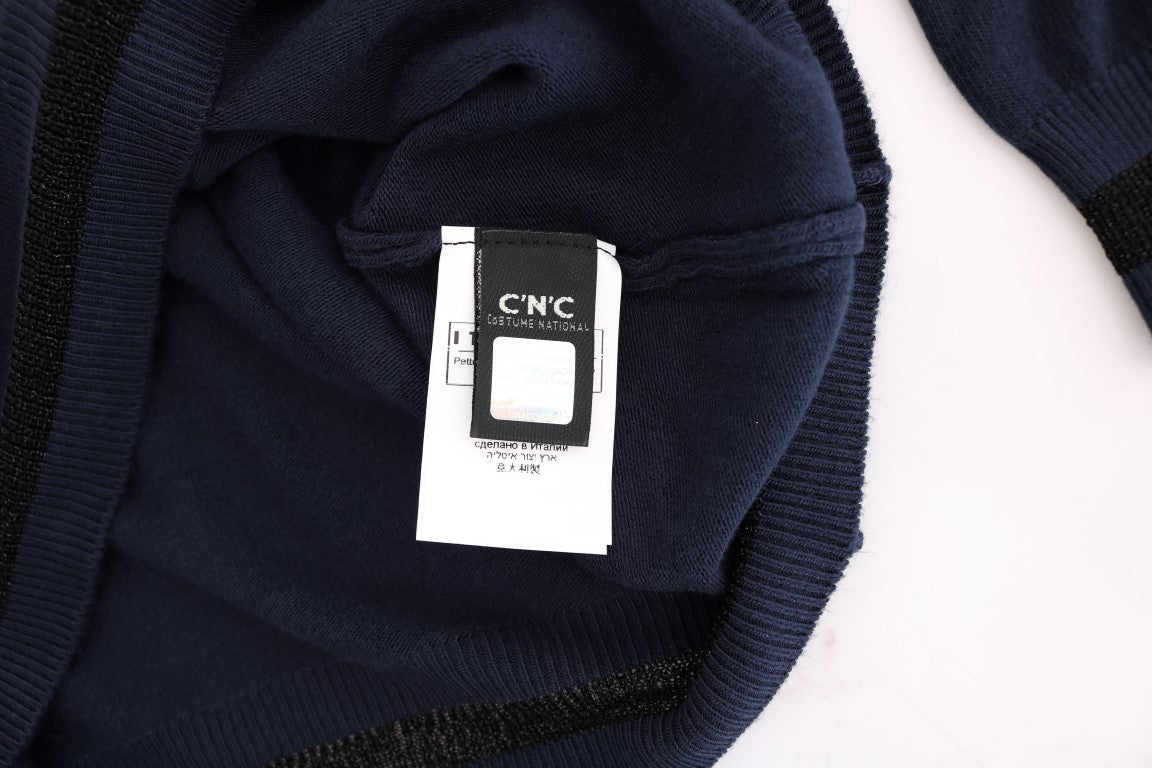 Costume National – Blauer Viskosepullover mit V-Ausschnitt