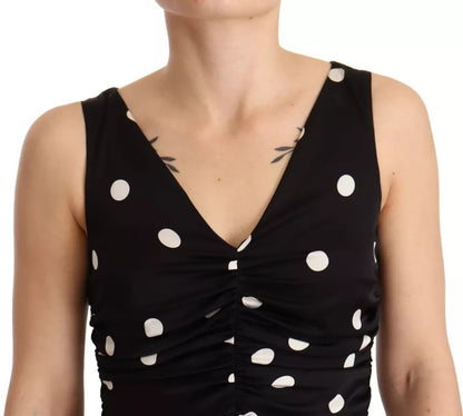 Dolce &amp; Gabbana – Schwarzes Midi-Etuikleid aus Seide mit V-Ausschnitt und Polka Dots