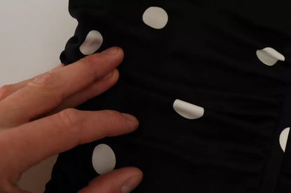 Dolce &amp; Gabbana – Schwarzes Midi-Etuikleid aus Seide mit V-Ausschnitt und Polka Dots