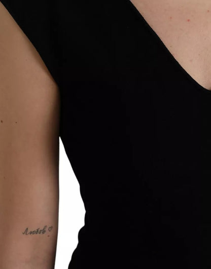 Dolce &amp; Gabbana – Ärmelloses, figurbetontes Midikleid aus schwarzer Viskose