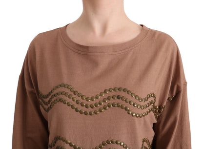 John Galliano Brauner Pullover aus Baumwolle mit Nieten