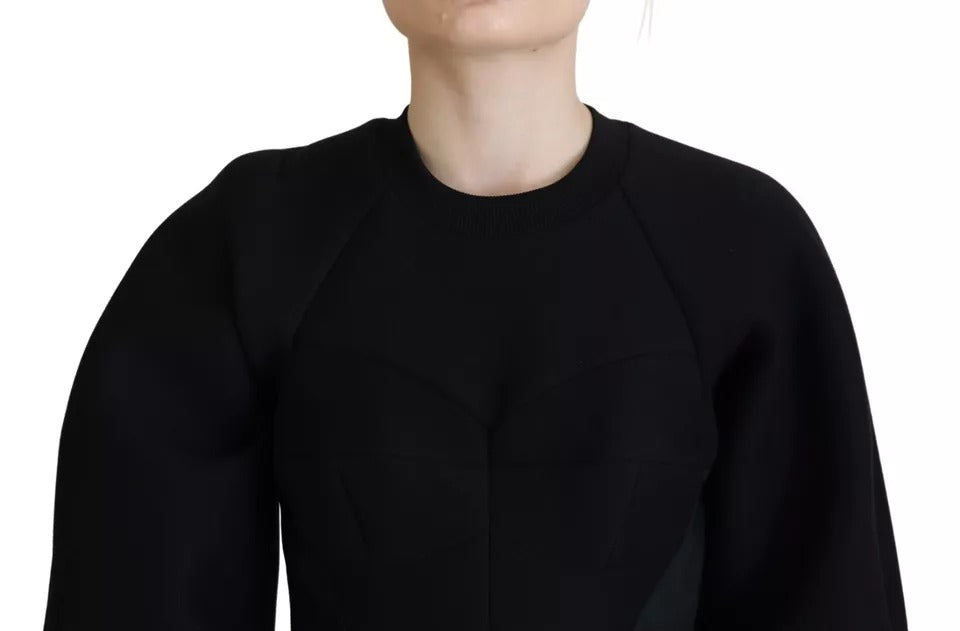 Dolce &amp; Gabbana – Schwarzes Minikleid in A-Linie aus Baumwolle mit langen Ärmeln