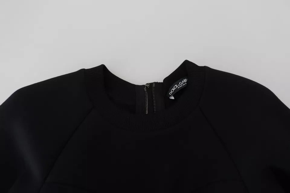 Dolce &amp; Gabbana – Schwarzes Minikleid in A-Linie aus Baumwolle mit langen Ärmeln