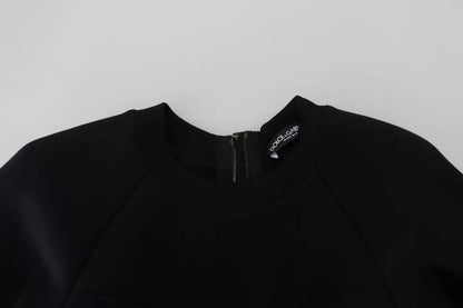 Dolce &amp; Gabbana – Schwarzes Minikleid in A-Linie aus Baumwolle mit langen Ärmeln