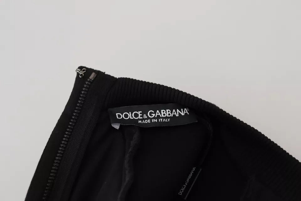 Dolce &amp; Gabbana – Schwarzes Minikleid in A-Linie aus Baumwolle mit langen Ärmeln