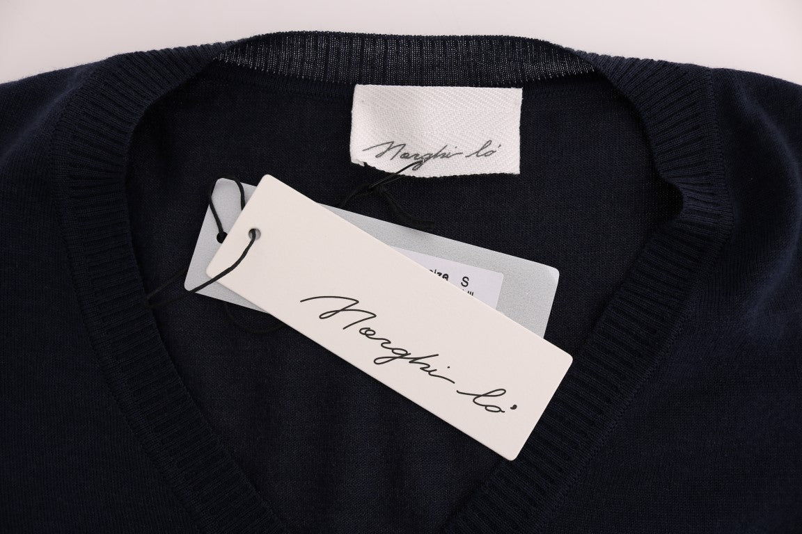 MARGHI LO‘ Blaues langärmliges Etuikleid aus Wolle