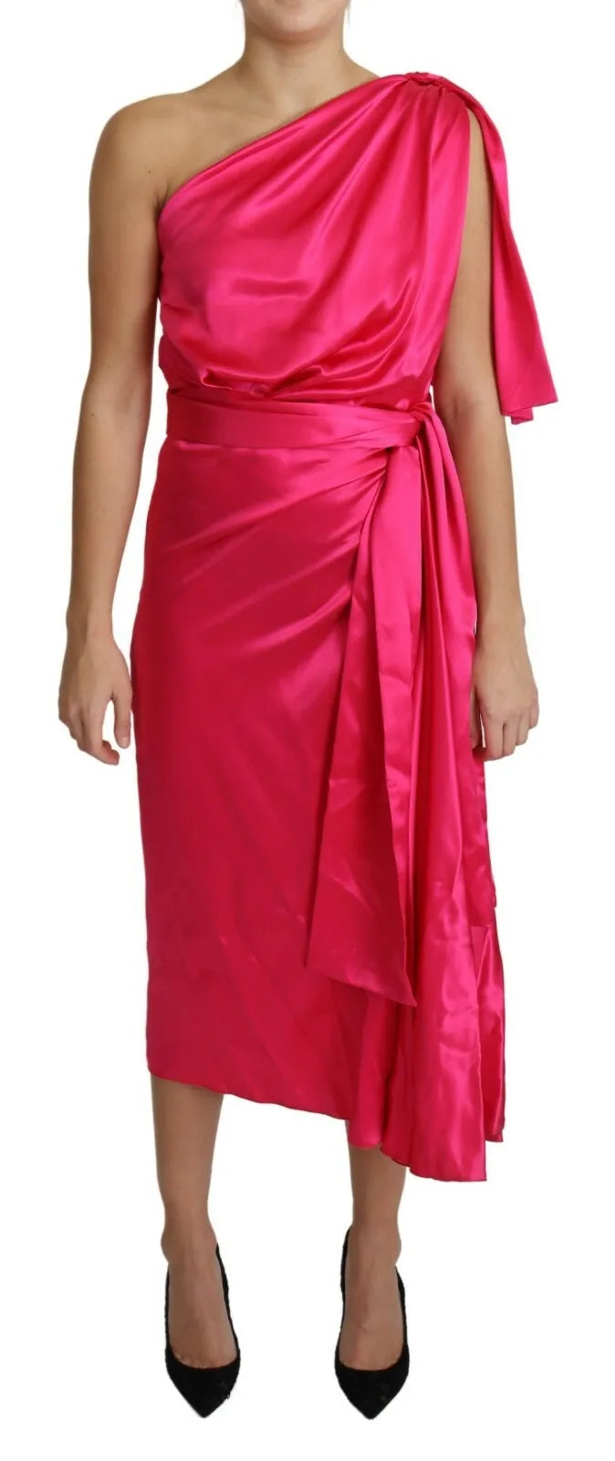Dolce &amp; Gabbana – Eng anliegendes Midikleid mit One-Shoulder-Träger in Fuchsia