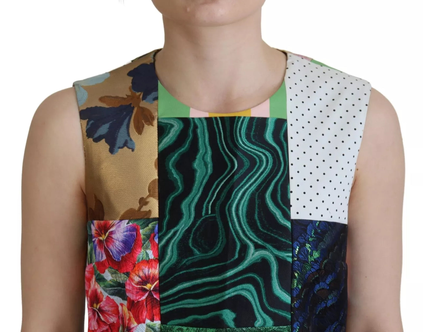 Dolce &amp; Gabbana – Mehrfarbiges Mini-Etuikleid im Jacquard-Patchwork-Stil