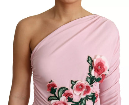 Dolce &amp; Gabbana – One-Shoulder-Kleid mit rosa Blumenverzierung