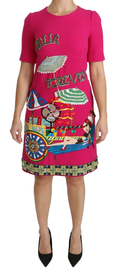 Dolce &amp; Gabbana Pink Italia Forever Etuikleid mit Kristallen