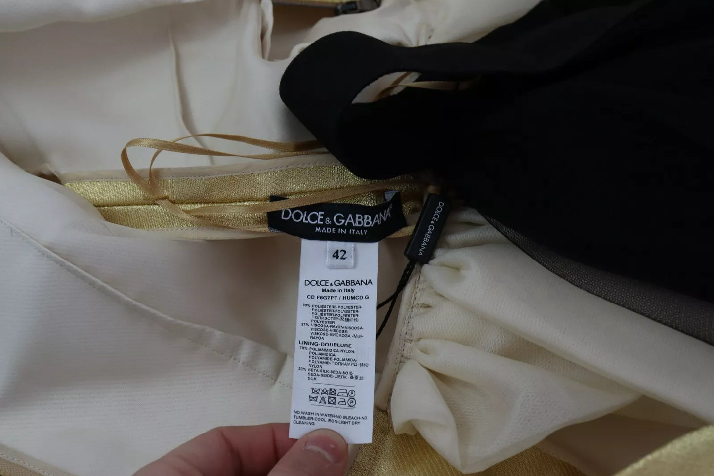 Dolce &amp; Gabbana – Ärmelloses A-Linien-Tüllkleid aus goldenem Polyester