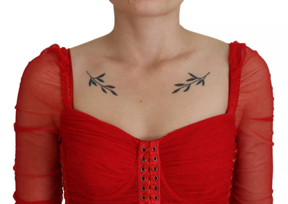 Dolce &amp; Gabbana – Figurbetontes Midikleid mit Netzbesatz in Rot