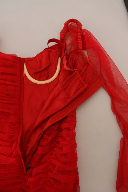 Dolce &amp; Gabbana – Figurbetontes Midikleid mit Netzbesatz in Rot